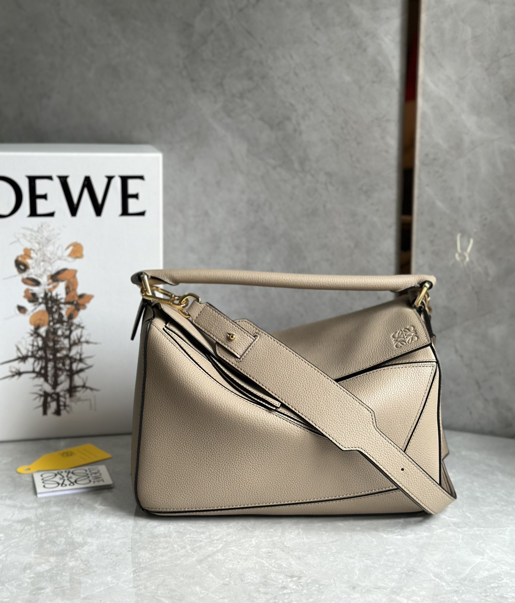 Loewe Medium Puzzle Bag in Soft Grained Calfskin Light Grey